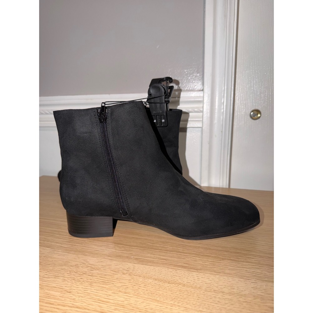 Women's suede WIDE black ankle boots - Picture 2 of 5